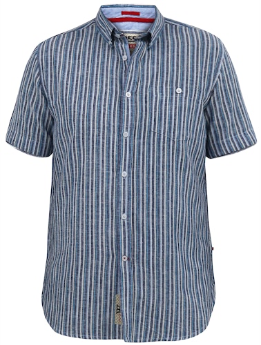 D555 Cambridge Linen Mix Stripe S/S Shirt Button Down Collar Blue/Navy Stripe